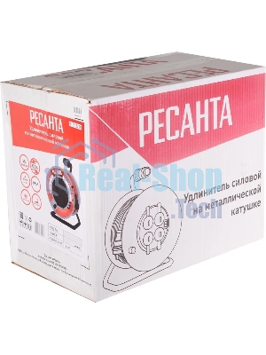 Удлинитель силовой Ресанта СУ-3х1,5-50/3 (61/118/8) 2x1.0кв.мм 4розет. 40м ПВС катушка серый