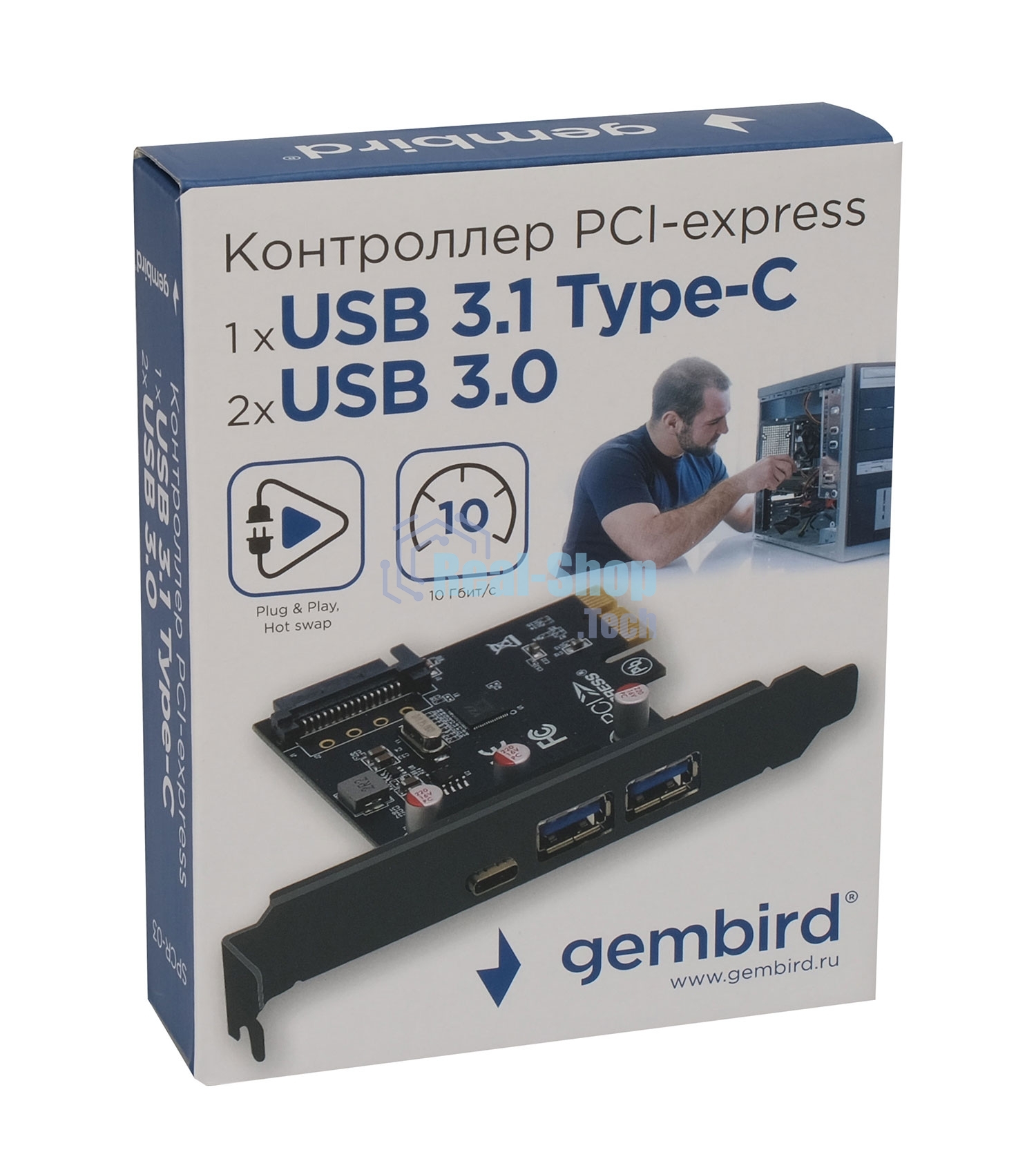 Контроллер USB 3.1 Gembird SPCR-03 в разъем PCI-e, 2xUSB-A + 1xType-C