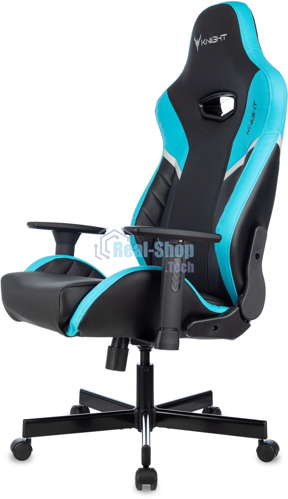 Кресло игровое Knight Thunder 5X черный/голубой эко.кожа крестов. металл