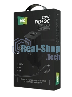 Сетевое зарядное устройство MORE CHOICE NC85a 1USB+1Type-C 3.0A PD 20W+QC3.0 Type-C Type-C, черный