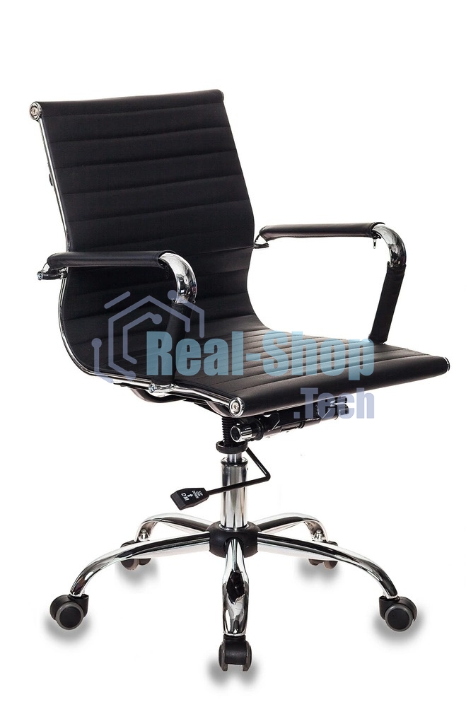 Кресло руководителя Бюрократ CH-883-LOW/BLACK черный, низкая спинка, искусственная кожа, крестовина хром