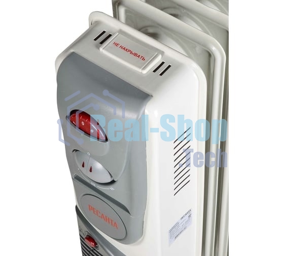 Обогреватель масляный Ресанта ОМ-9НВ (9 секций), белый, 2400 Вт, 25 м2, термостат