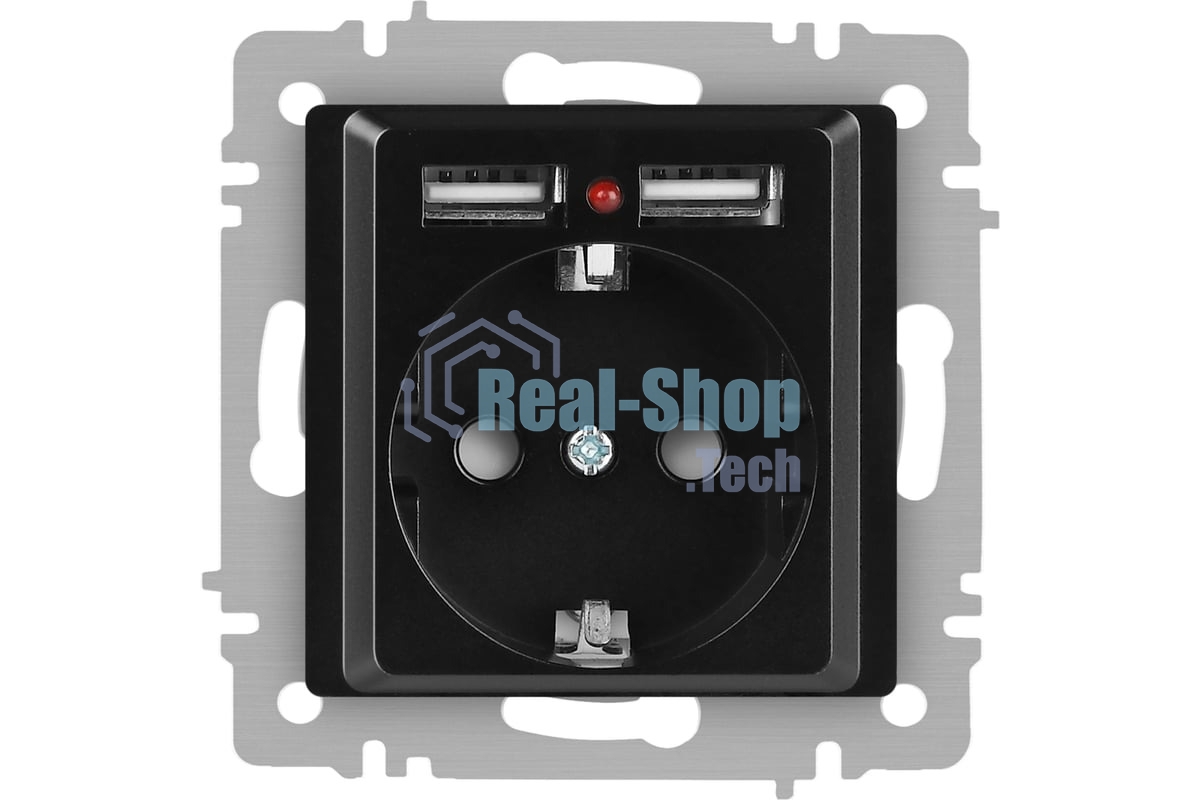 Розетка Intro Accent 6-410-05 P+E Schuko со шторками 16А-250В + 2хUSB IP20 СУ антрацит Б0063698