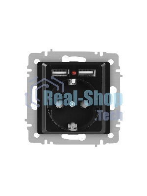 Розетка Intro Accent 6-410-05 P+E Schuko со шторками 16А-250В + 2хUSB IP20 СУ антрацит Б0063698