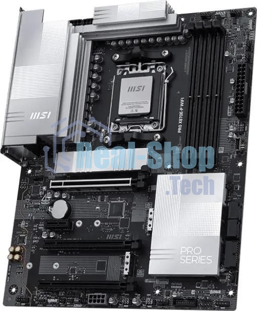 Материнская плата MSI PRO X870E-P WIFI, AM5, AMD X870E, 4xDDR5, 4xSATA, 3xM.2, 1xPCIe 5.0 x16, 1xPCIe 4.0 x4, 1xPCIe 3.0 x1, 1xHDMI, 1x5Gb LAN, Wi-Fi 7, Bluetooth 5.4, 1xUSB-C 20Gbps, 1xThunderbolt 4, 2xUSB-A 10Gbps, 2xUSB-A 5Gbps, 4xUSB-A 2.0, 3x3.5 мм, 