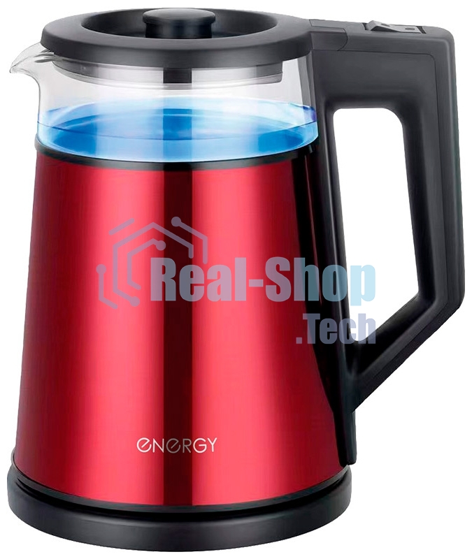 Чайник Energy E-200 (1,2 л), стекло, красный, двойной корпус