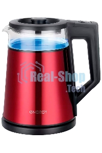 Чайник Energy E-200 (1,2 л), стекло, красный, двойной корпус