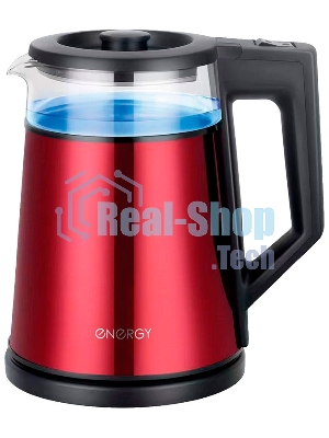 Чайник Energy E-200 (1,2 л), стекло, красный, двойной корпус
