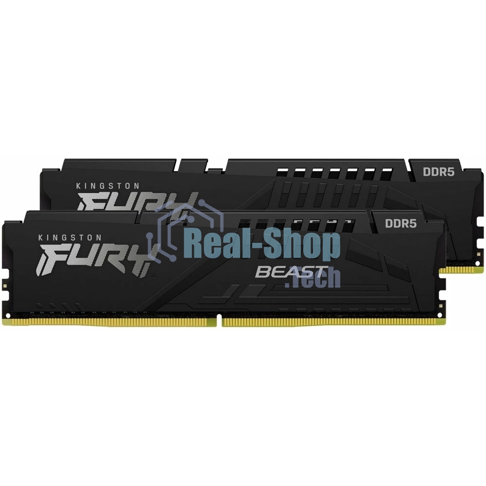 Оперативная память Kingston Fury Beast, DDR5, 32Gb (2x16Gb), 6400MHz, CL32, DIMM, с радиатором, черный