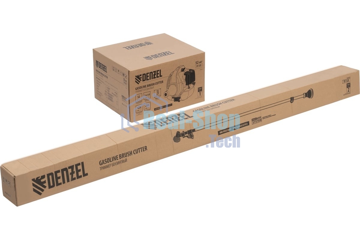 Триммер бензиновый Denzel DT-52E, 52 см3, неразъемная штанга, электростартер, состоит из 2 частей