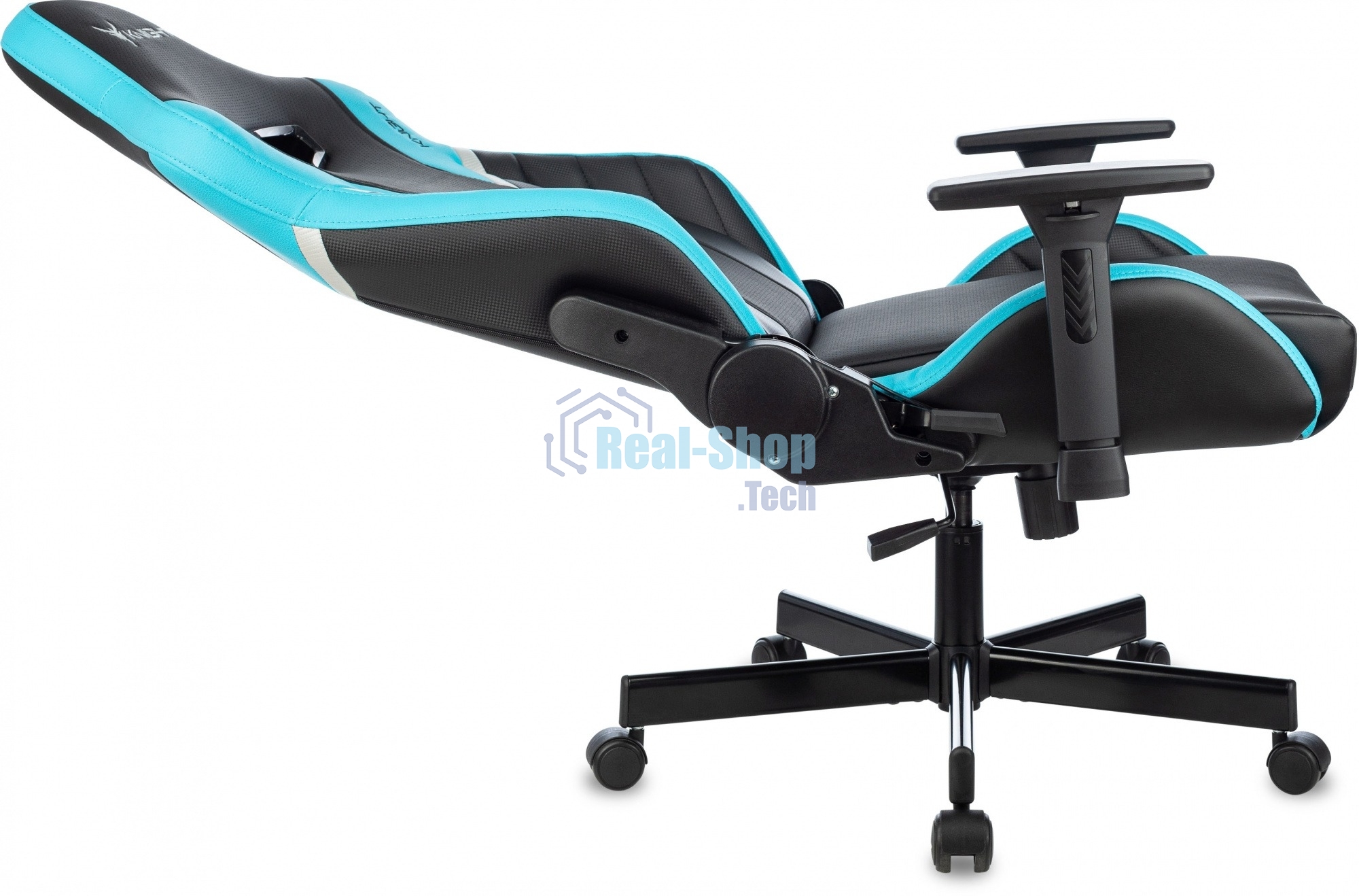 Кресло игровое Knight Thunder 5X черный/голубой эко.кожа крестов. металл