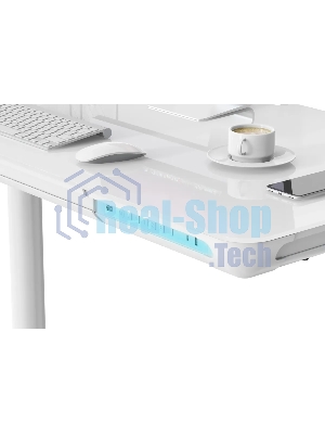 Стол компьютерный Cactus CS-EGD-WT-LED столешница закаленное стекло, белый каркас белый