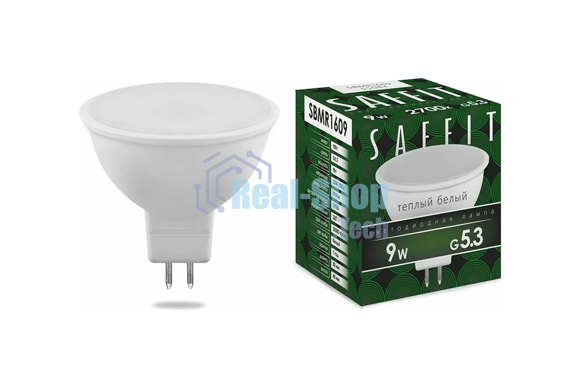 Лампа светодиодная SAFFIT SBMR1609 (55084) 9Вт 230В GU5.3 теплый