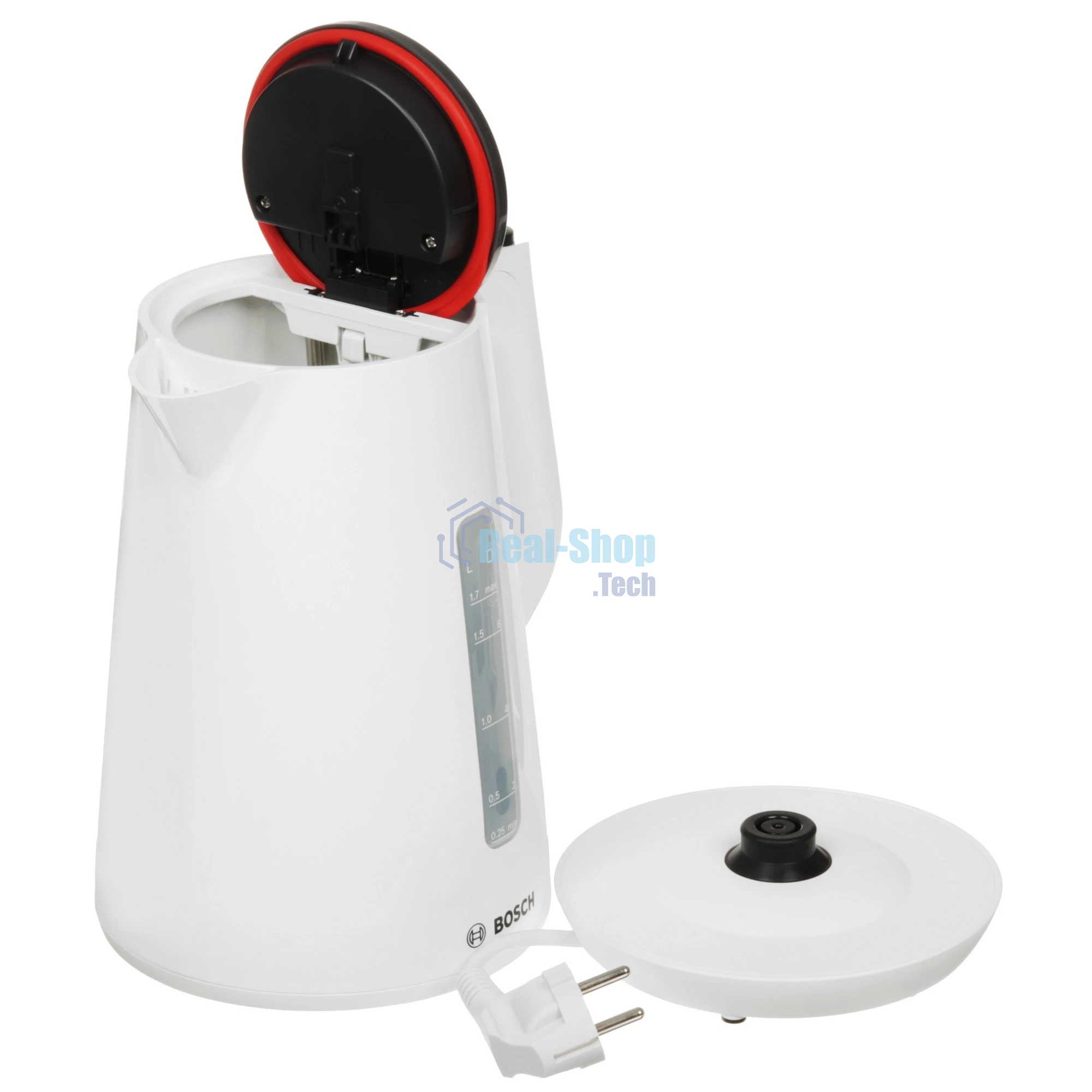 Электрочайник Bosch TWK1M121 белый, 1.7 л, 2400 Вт, скрытый нагревательный элемент