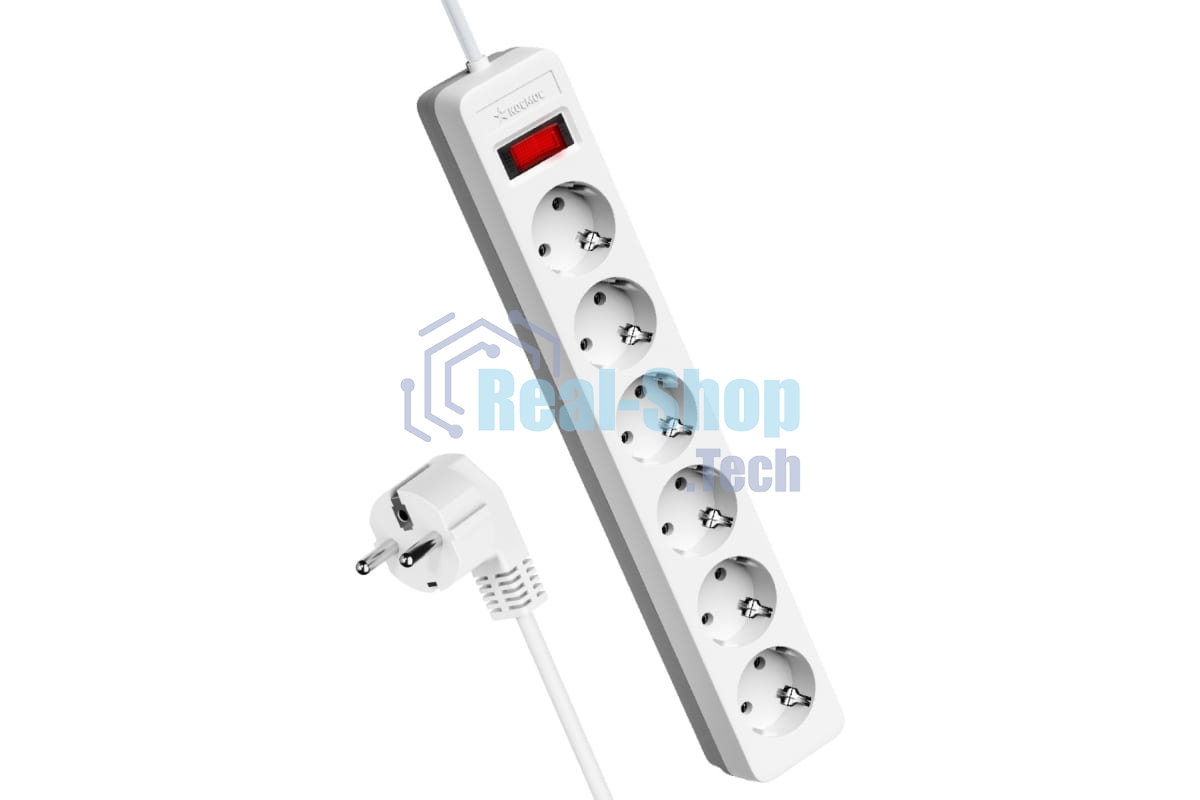 Удлинитель с сетевым фильтром Космос 6х3 м с заземл. 16А IP20 3.5 кВт с предохранителем 3х1 индикатор сети бел.