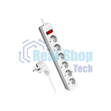 Удлинитель с сетевым фильтром Космос 6х3 м с заземл. 16А IP20 3.5 кВт с предохранителем 3х1 индикатор сети бел.