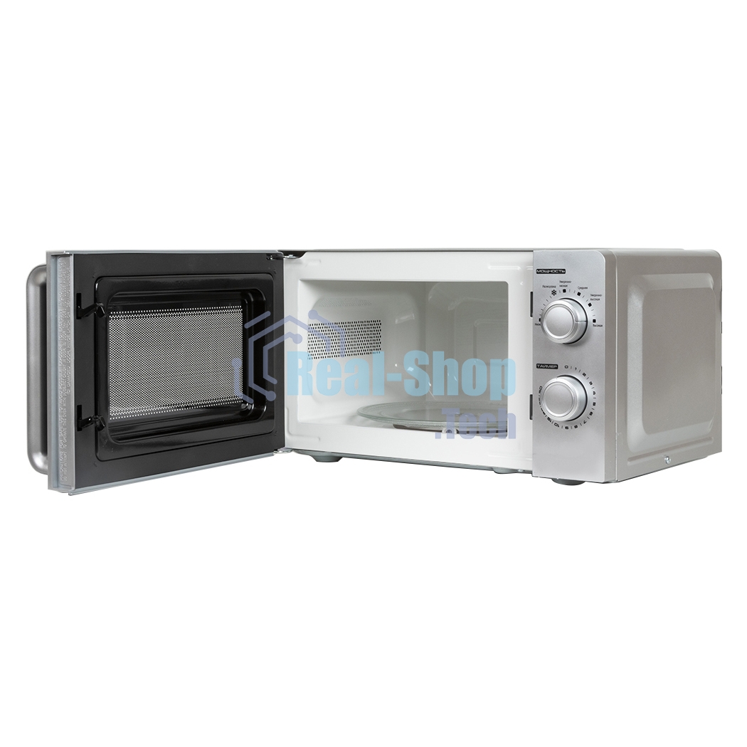 Микроволновая печь JVC JK-MW140M серебристый, 20 л, 700 Вт, переключатели - поворотный механизм