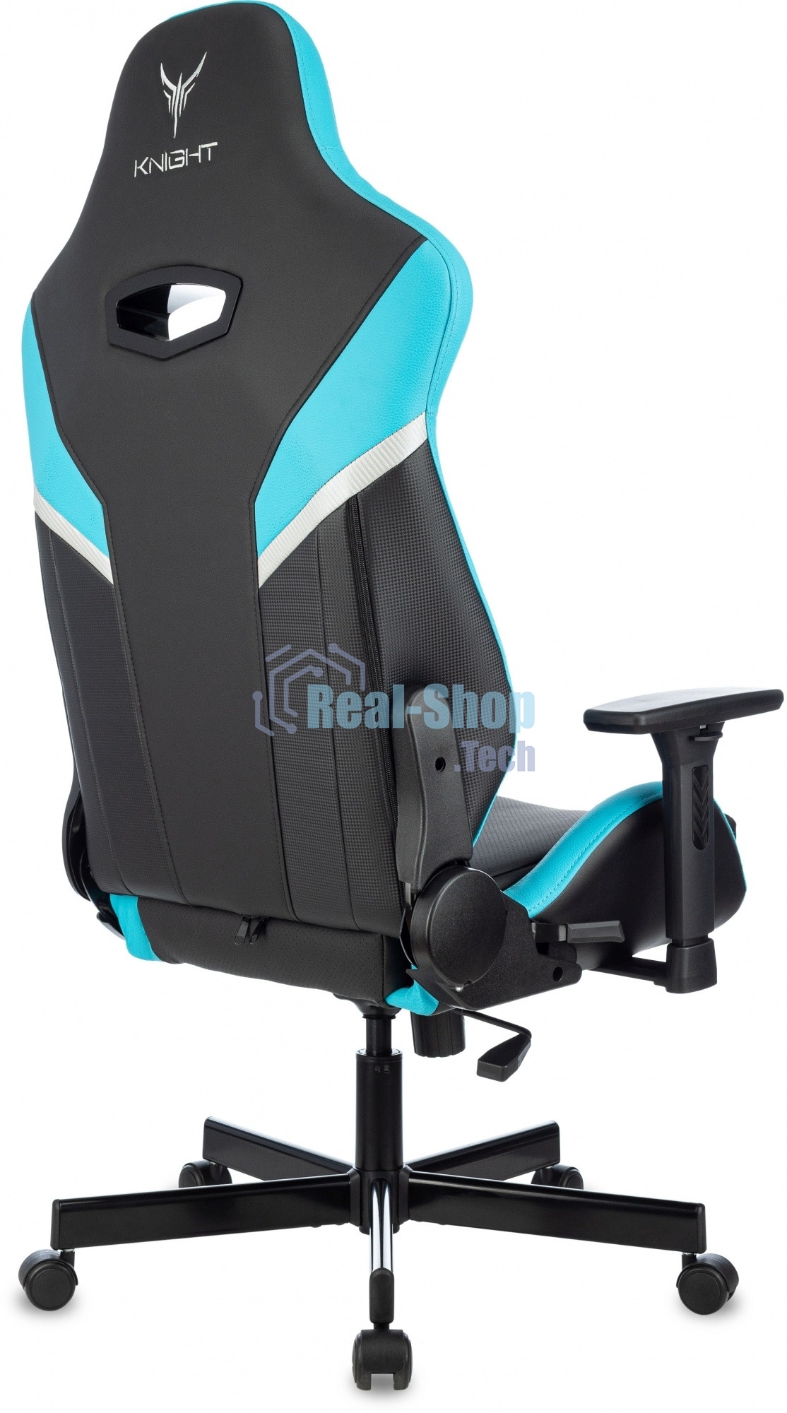 Кресло игровое Knight Thunder 5X черный/голубой эко.кожа крестов. металл