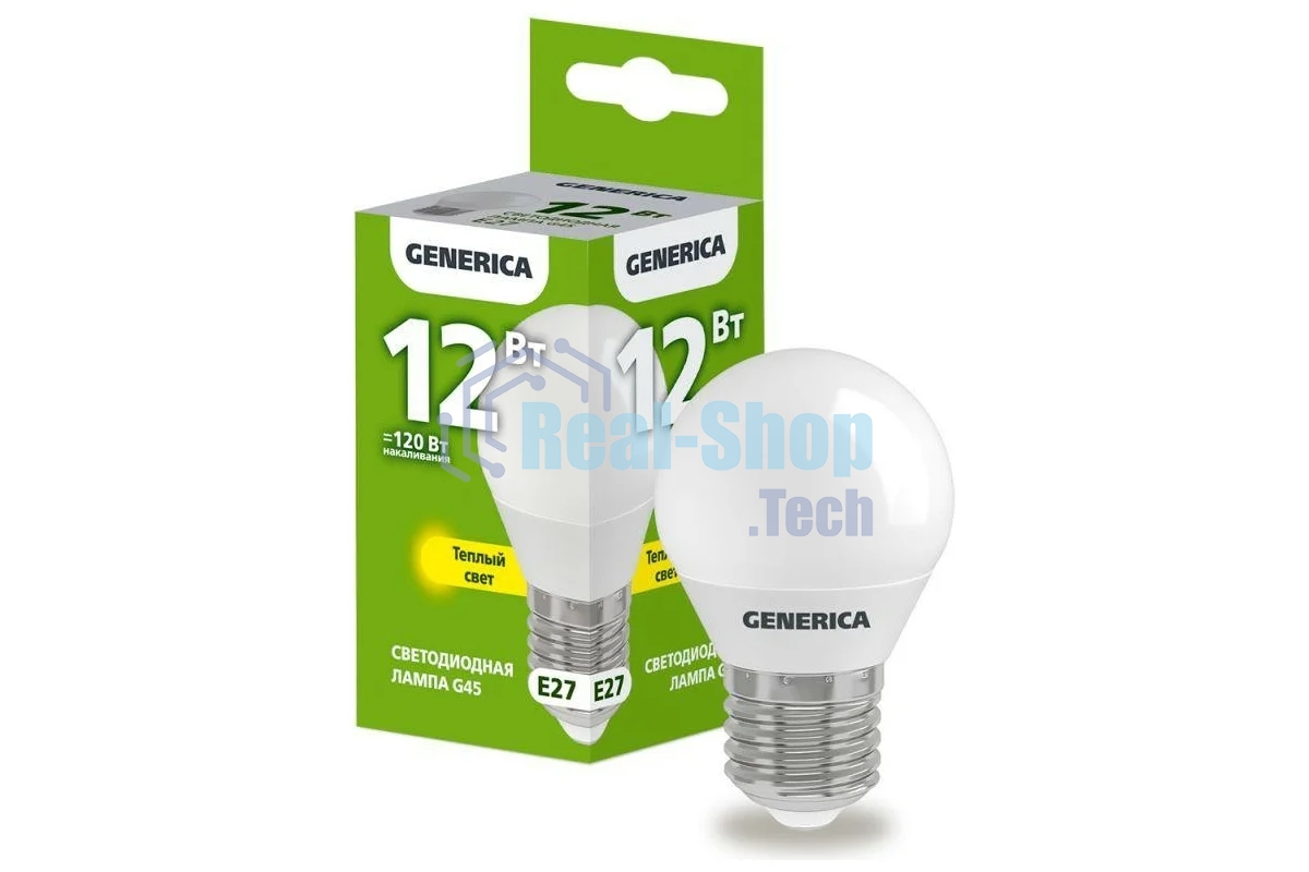 Лампа светодиодная GENERICA LL-G45-12-230-30-E27-G G45 12 Вт шар 3000К E27 230В