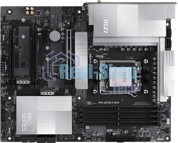 Материнская плата MSI PRO X870E-P WIFI, AM5, AMD X870E, 4xDDR5, 4xSATA, 3xM.2, 1xPCIe 5.0 x16, 1xPCIe 4.0 x4, 1xPCIe 3.0 x1, 1xHDMI, 1x5Gb LAN, Wi-Fi 7, Bluetooth 5.4, 1xUSB-C 20Gbps, 1xThunderbolt 4, 2xUSB-A 10Gbps, 2xUSB-A 5Gbps, 4xUSB-A 2.0, 3x3.5 мм, 
