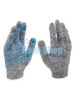 Перчатки трикотажные Сибртех х/б, 200 пар, ПВХ точка, 4 нити, 10 класс