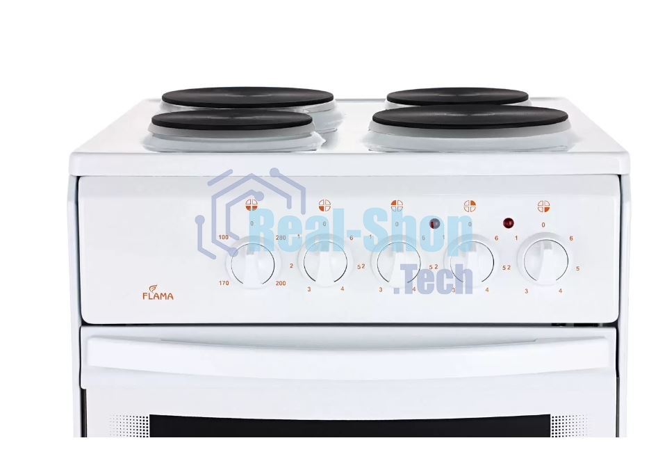 Плита электрическая Flama AE 1403 W белый, конфорок 4 шт, духовка 50 л, 50 см x 85 см x 60 см