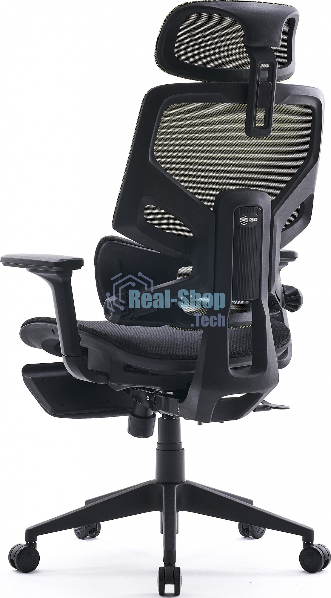 Кресло офисное Cactus CS-CHR-MC01-LGNBK салатовый, сиденье черный, сетка/ткань, с подголов. крестов. пластик, подст. для ног