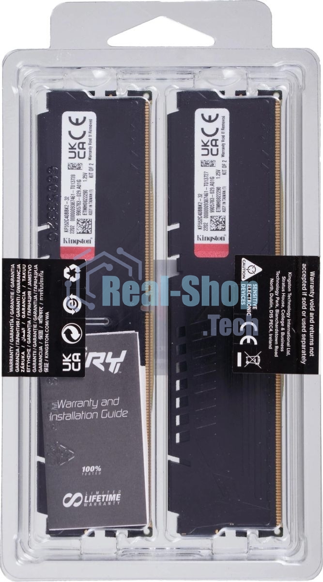 Оперативная память Kingston Fury Beast, DDR5, 32GB (2x16GB), 5200MHz, CL40, DIMM, радиатор, черный