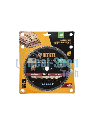 Пильный диск по дереву Denzel ф216 х 20 мм, 60 зубьев