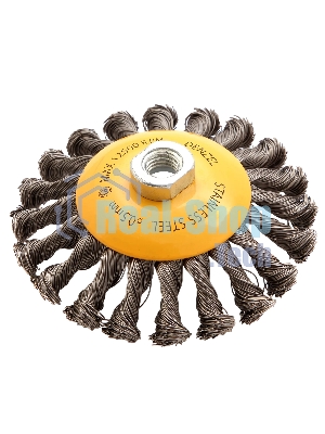 Щетка для УШМ Denzel 125 мм, М14, тарелка, крученая нержавеющая проволока 0,5 мм