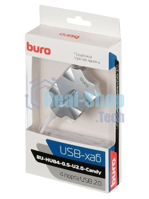USB-концентратор Buro BU-HUB4-0.5-U2.0-Candy, USB 2.0, USB 4 порта, USB