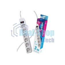 Удлинитель с сетевым фильтром Космос 6х3 м с заземл. 16А IP20 3.5 кВт с предохранителем 3х1 индикатор сети бел.