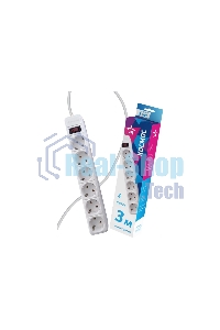 Удлинитель с сетевым фильтром Космос 6х3 м с заземл. 16А IP20 3.5 кВт с предохранителем 3х1 индикатор сети бел.