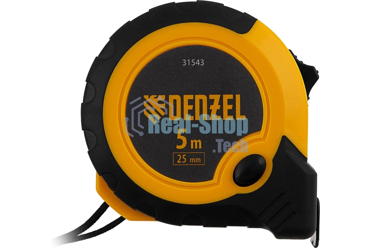 Рулетка Denzel 5м х 25мм, двухкомп. корпус, кнопка-пауза