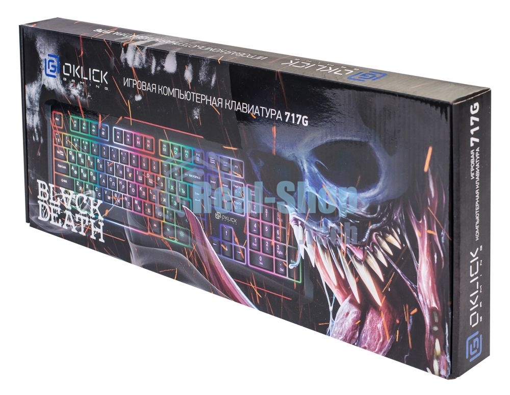 Клавиатура проводная Oklick 717G BLACK DEATH черный/оранжевый USB Multimedia for gamer LED