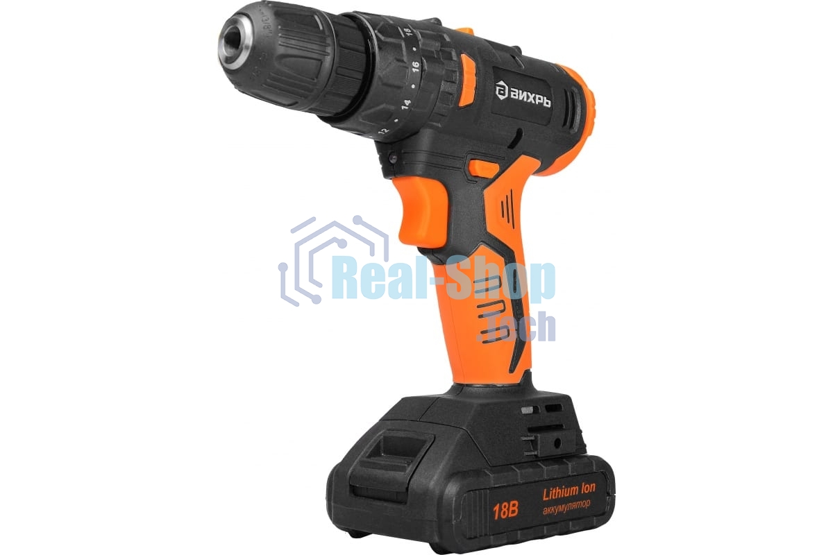 Дрель-шуруповерт аккумуляторная Вихрь ДА-18Л-2КУ/Б 72/14/23, Аккумуляторная, 18В, 2 АКБ, Кейс
