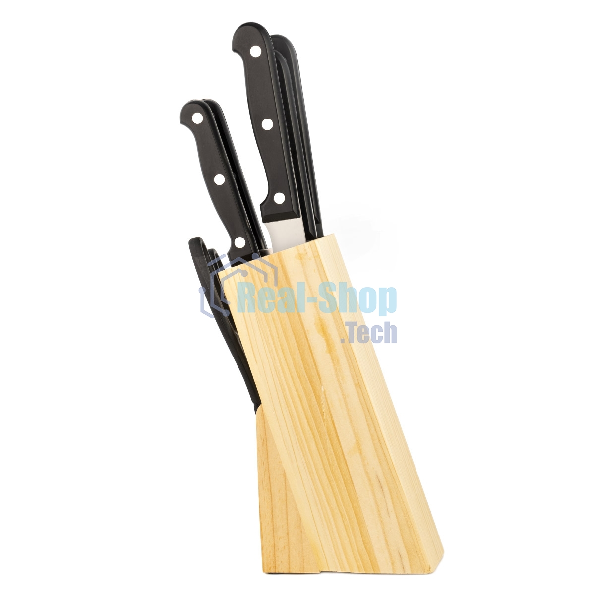 Набор ножей LARA LR05-53 7 предметов: ДЕРЕВЯННАЯ ПОДСТАВКА + 5 ножей + ножницы, нержавеющая сталь 2CR13