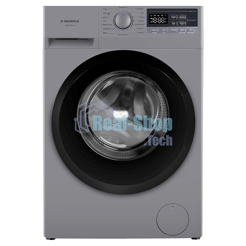 Стиральная машина Maunfeld MFWM148STSL02 серебристая, загрузка фронтальная 8кг, 1400 об/мин., класс: A+++