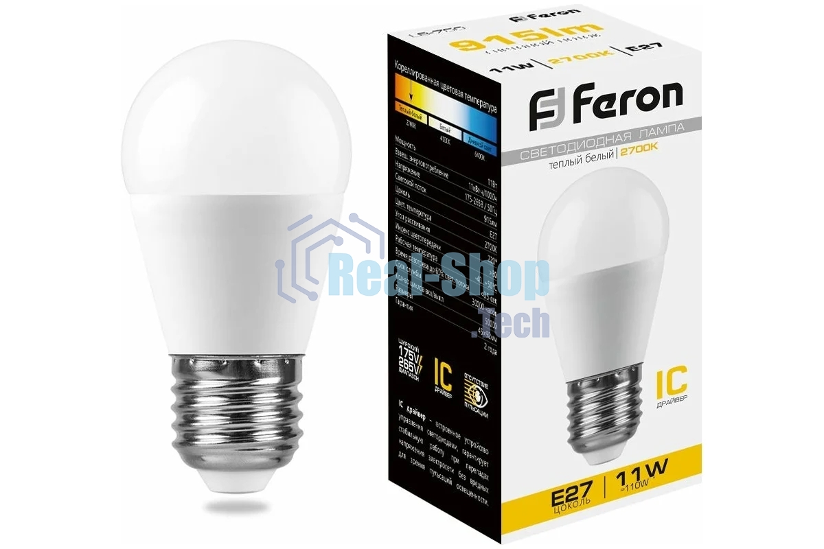 Лампа светодиодная Feron LB-750 11W 230V E27 2700K G45