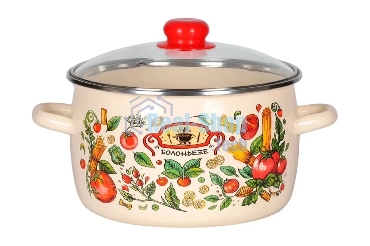 Кастрюля Appetite 1RC161S Болоньезе стеклянная крышка, эмалированная сталь, сфер. 2 л