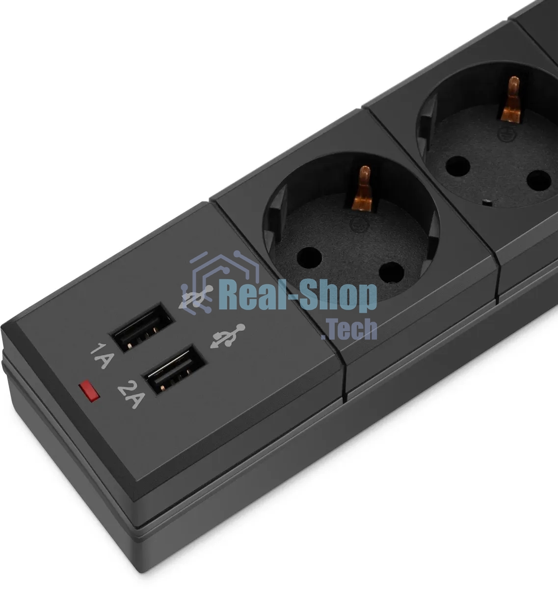 Удлинитель с сетевым фильтром 6х1.8 м с заземл. 10А IP20 BU-SP1.8 USB 2A CCA 3х0.75 2USB черный BURO 992310