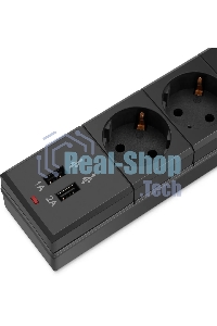 Удлинитель с сетевым фильтром 6х1.8 м с заземл. 10А IP20 BU-SP1.8 USB 2A CCA 3х0.75 2USB черный BURO 992310