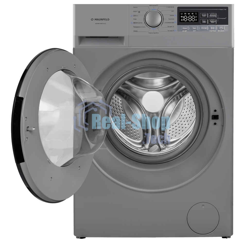 Стиральная машина Maunfeld MFWM148STSL02 серебристая, загрузка фронтальная 8кг, 1400 об/мин., класс: A+++