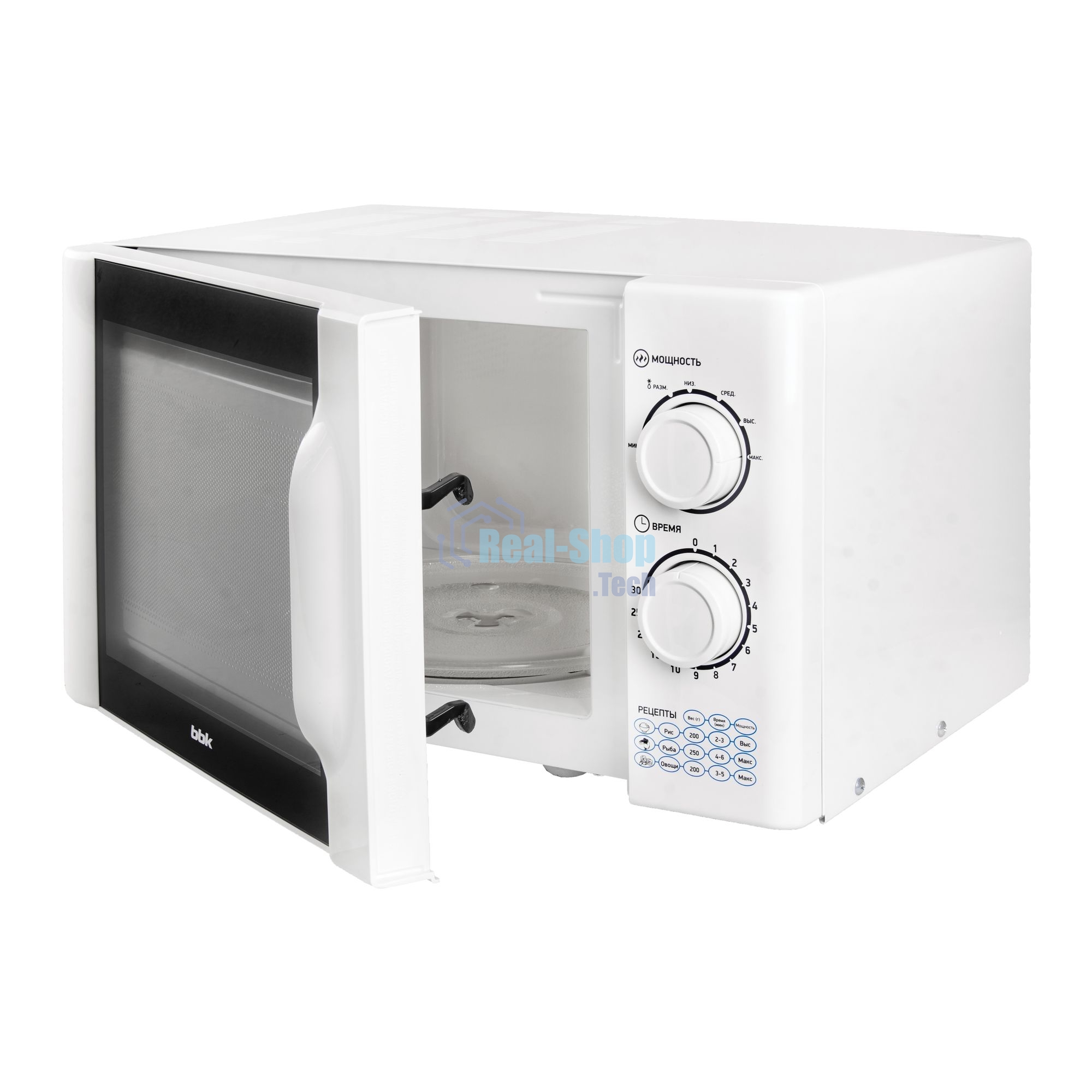 Микроволновая печь BBK 23MWS-927M/W белый, 23 л, 900 Вт, переключатели - поворотный механизм