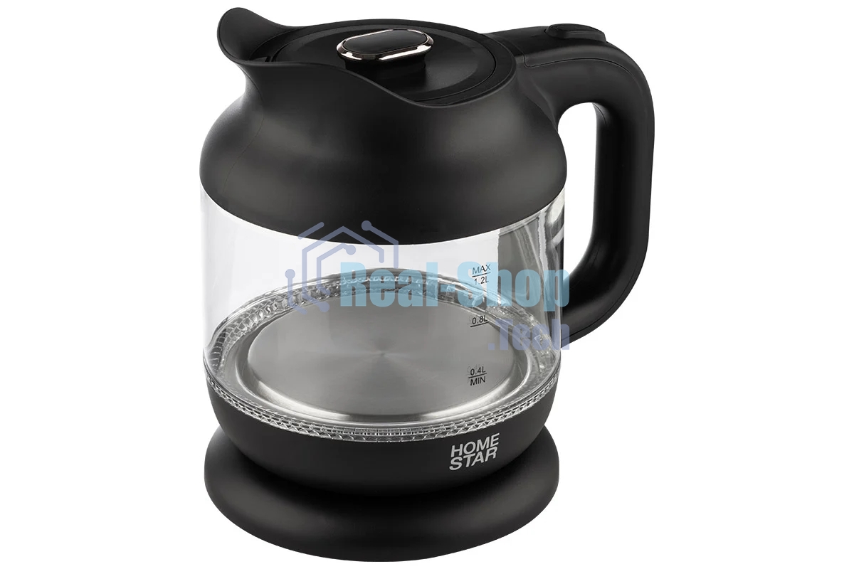 Чайник электрический HOMESTAR HS-1056 1,2 л, 1630 Вт, стекло/пластик, черный