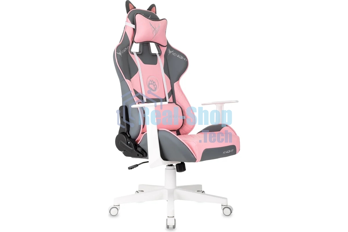 Кресло игровое Knight Catzy серый/розовый эко.кожа крестов. пластик пластик белый