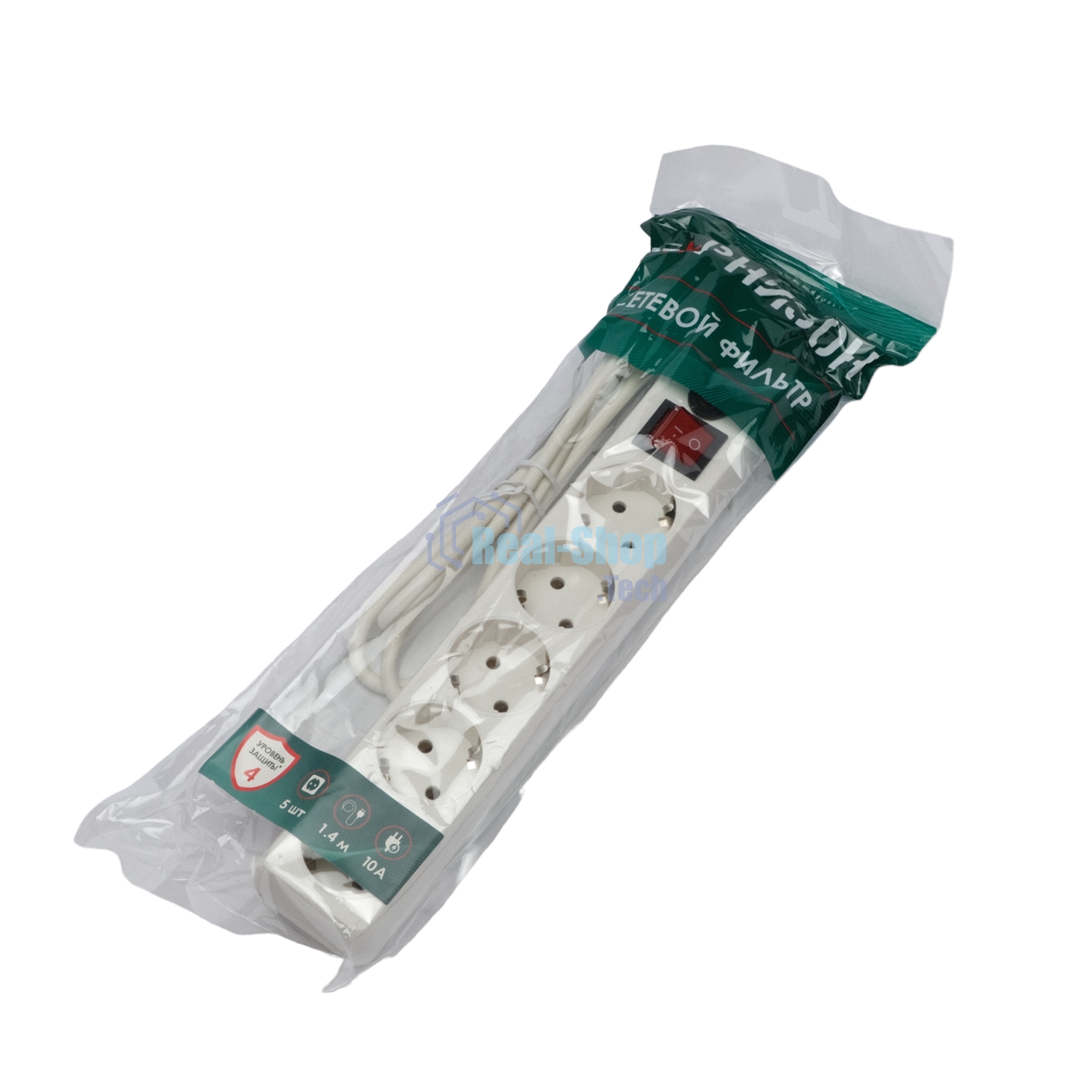 Сетевой фильтр Гарнизон ECL-5-W-1.4, 5 р, 10А, 1.4 м, ур.защиты 4, белый, пакет