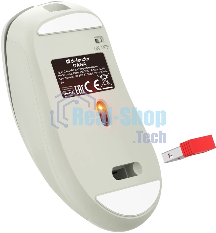 Мышь беспроводная Defender Dana MB-266 светло-серый, 3200 dpi, радиоканал, Bluetooth, USB, кнопки - 6