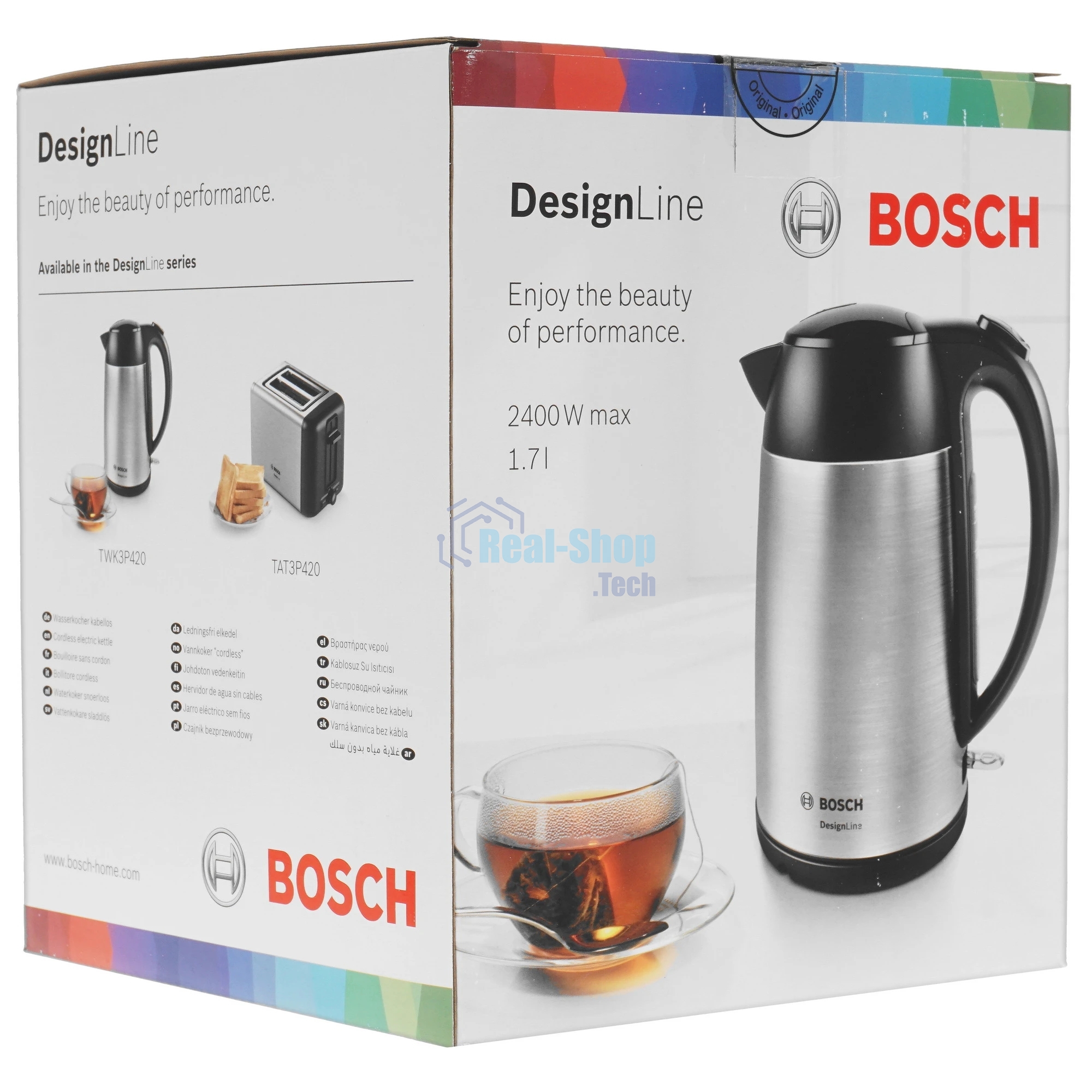 Чайник электрический Bosch TWK3P420 1.7 л, 2400 Вт, черный (корпус: нержавеющая сталь)