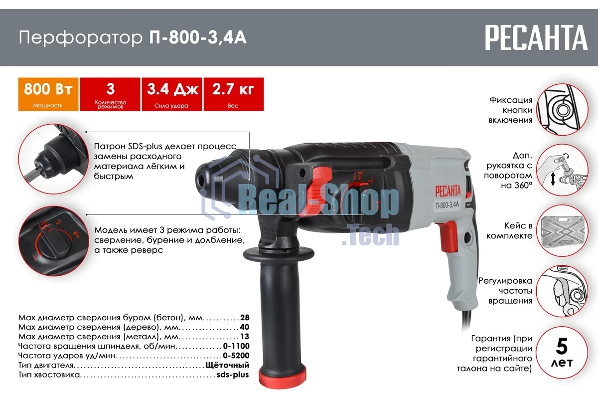 Перфоратор Ресанта П-800-3,4А